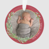 Baby Foto van Burgundy First Noel KerstGreenery Ornament (voorkant)