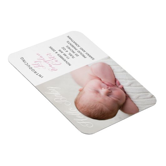 Baby Foto van Chic Pink Birth Announding Magnet Magneet (Rechterzijde)