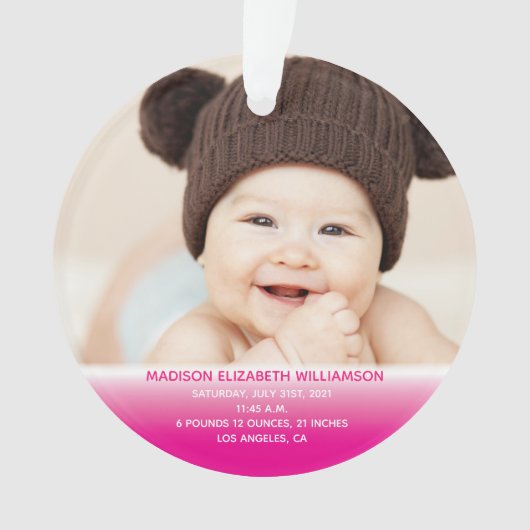 Baby Foto van de eerste kerstroze baby's Ornament (voorkant)