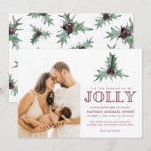 Baby Foto van de kerstHolly Waterverf Feestdagenkaart (Voorkant / Achterkant)