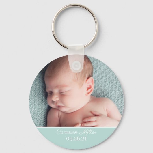 Baby Foto van Elegant Mint Green Birth kondiging Sleutelhanger (Voorkant)