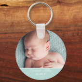Baby Foto van Elegant Mint Green Birth kondiging Sleutelhanger (Voorkant)