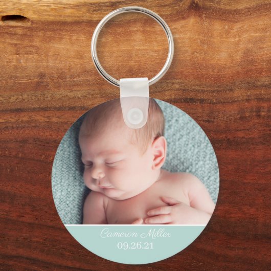 Baby Foto van Elegant Mint Green Birth kondiging Sleutelhanger (Voorkant)