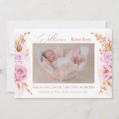 Baby Foto van Elegant Roos Floral Birth Aankondiging (Voorkant)