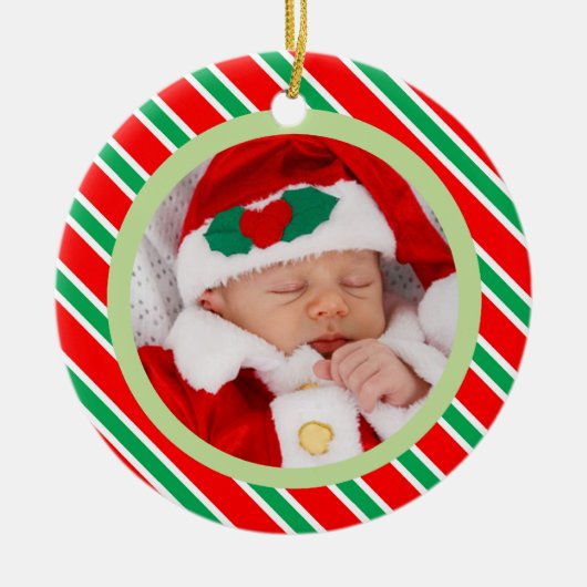 Baby Foto van kerstsnoeprietstrips Keramisch Ornament (Voorkant)