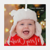 Baby Foto van Merry kerst Elegant White Script Glas Ornament (Achterkant)