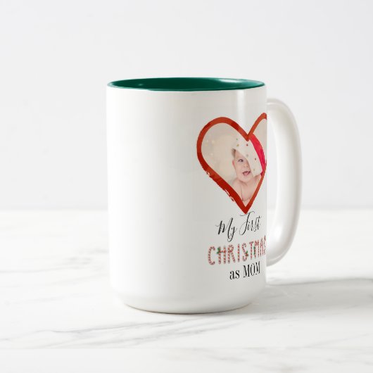 Baby Foto van mijn eerste kerstfeest als mam-liefd Tweekleurige Koffiemok (Voorkant rechts)