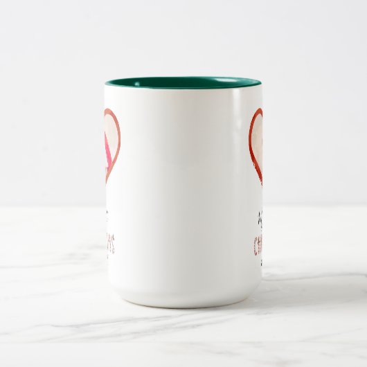 Baby Foto van mijn eerste kerstfeest als mam-liefd Tweekleurige Koffiemok (Center)