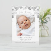Baby Foto van Modern Gray Floral Aankondiging (Staand voorkant)