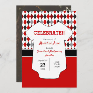 Baby Foto van Red and Black Argyle Pattern Aankondiging