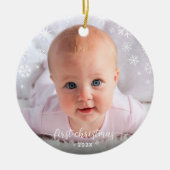 Baby Foto voor eerste kerstmis Snowflakes Grootoud Keramisch Ornament (Voorkant)