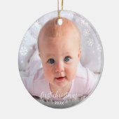 Baby Foto voor eerste kerstmis Snowflakes Grootoud Keramisch Ornament (Links)