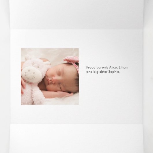 Baby foto voor het verwelkomen van scripts drieluik aankondiging (Binnenkant midden)