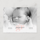 Baby foto voor script en roze monogram briefkaart (Voorkant)