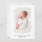 Baby Foto: White minimalist Brush Stroke Birth Aankondiging (Voorkant)