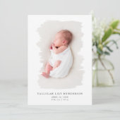 Baby Foto: White minimalist Brush Stroke Birth Aankondiging (Staand voorkant)