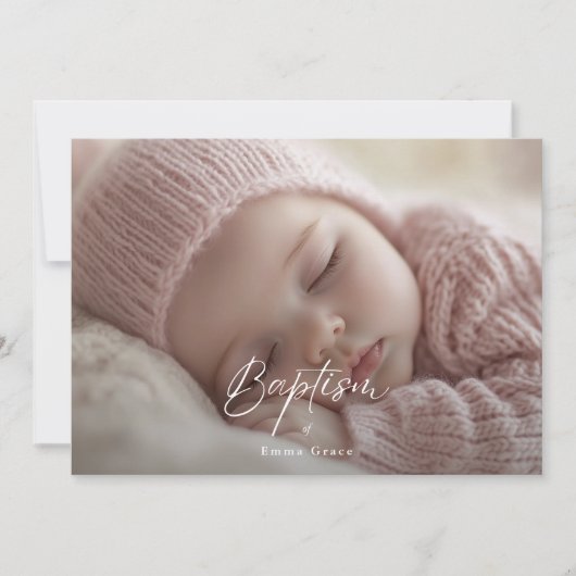 Baby Foto Zwart & Wit Geslachtsneutrale Doop Kaart (Voorkant)