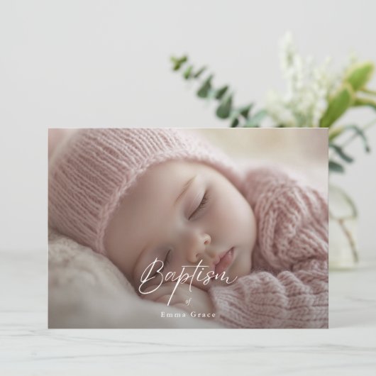 Baby Foto Zwart & Wit Geslachtsneutrale Doop Kaart (Staand voorkant)