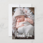 Baby Fotoaankondiging handgeschreven script Bedankkaart (Voorkant)