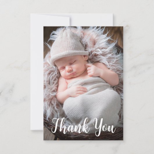 Baby Fotoaankondiging handgeschreven script Bedankkaart (Voorkant)