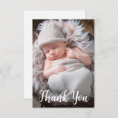 Baby Fotoaankondiging handgeschreven script Bedankkaart (Voorkant / Achterkant)