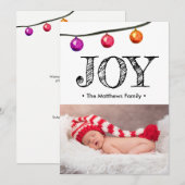 Baby Fotoaankondiging Kerstvakantie Joy Feestdagenkaart (Voorkant / Achterkant)