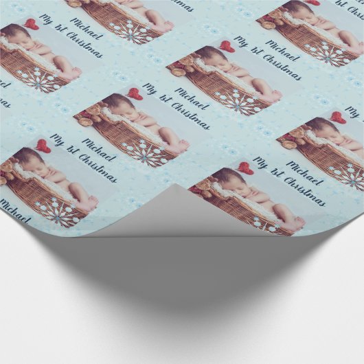 Baby FOTOCADEAU - 1e kerst Sneeuwvlokken Cadeaupapier (Hoek)