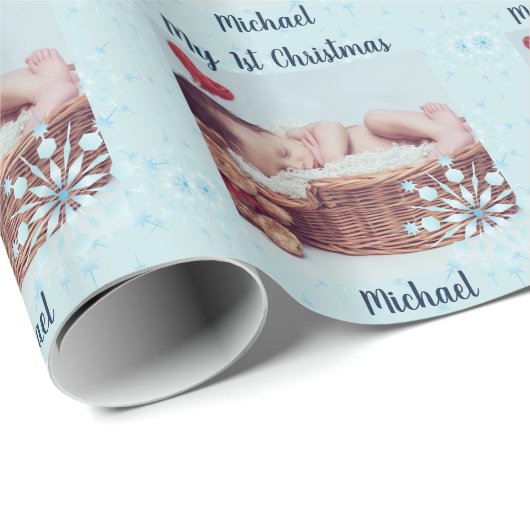 Baby FOTOCADEAU - 1e kerst Sneeuwvlokken Cadeaupapier (Rol Hoek)