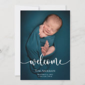 Baby Fotocollage Elegante Naam Script Geboorte Aankondiging (Voorkant)