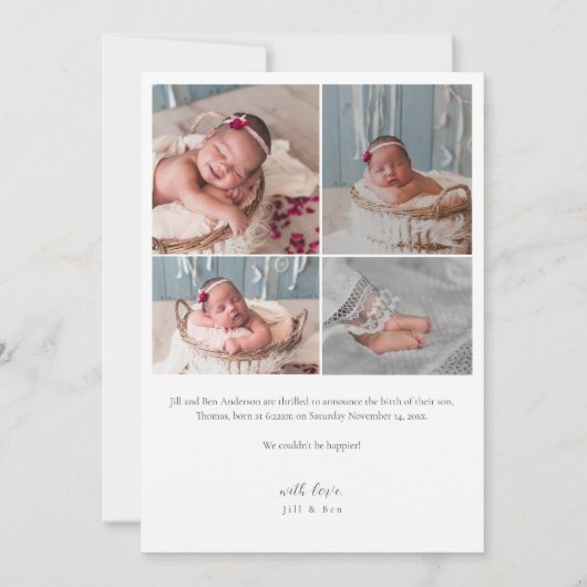 Baby Fotocollage Elegante Naam Script Geboorte Aankondiging (Achterkant)