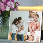 Baby fotocollage met verticale ZigZag Plaque Fotoplaat<br><div class="desc">Creëer uw eigen baby-fotoplak met 4 van uw favoriete afbeeldingen. Het fotomalplaatje is opstelling om een fotocollage met één hoofdfoto te creëer,  lichtjes bedekt met de resterende drie foto's in een verticale zigzag. Uw afbeeldingen worden getoond in portret en landschapsformaat met witte lijsten.</div>