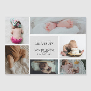 Baby Fotocollage Naam geboortedatum bekendmaking Magnetische Uitnodiging