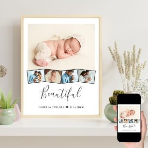 Baby fotocollage zigzag fotostrook op maat poster