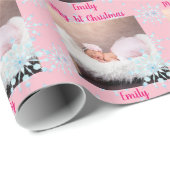 Baby FOTOKado Verpakking - 1e Kerst Roze Meisje Cadeaupapier (Rol Hoek)