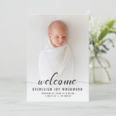Baby Fotokalligrafie Zwart-wit Geboorte Aankondiging (Staand voorkant)