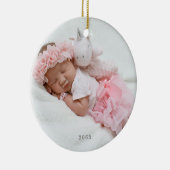 Baby Fotonaam Datum geboorte kerstversiering Keramisch Ornament (Rechts)