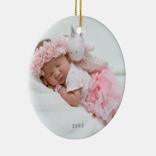 Baby Fotonaam Datum geboorte kerstversiering Keramisch Ornament (Rechts)