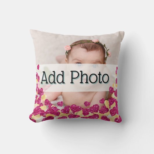Baby Fotoroze en goudzout Glitter Heart Moderne li Kussen (Voorkant)