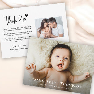 Baby Foto's Dank u Hart Modern Geboorte Aankondiging