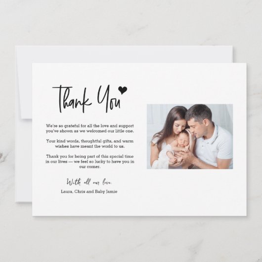 Baby Foto's Dank u Hart Modern Geboorte Aankondiging (Achterkant)