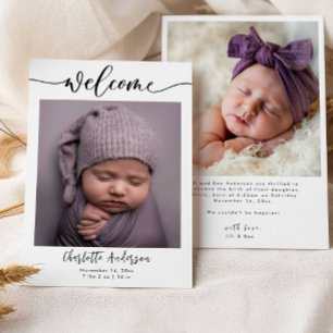 Baby Foto's Elegante Naam Script Geboorteaankondig Aankondiging