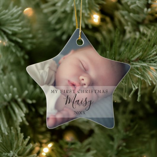 Baby Foto's met eerste kerstster Keramisch Ornament (Boom)