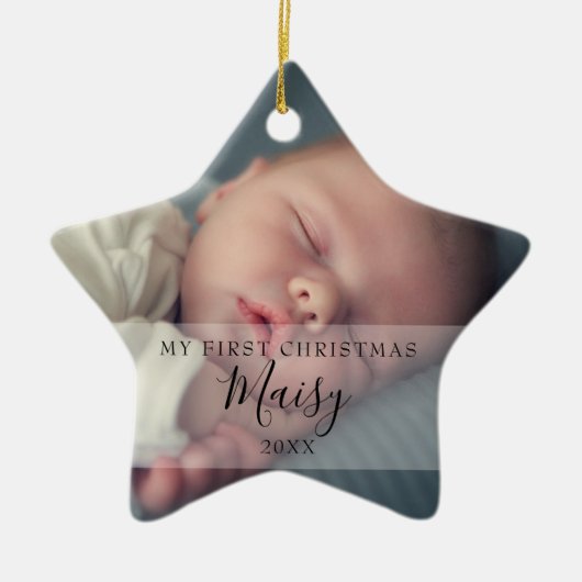 Baby Foto's met eerste kerstster Keramisch Ornament (Voorkant)