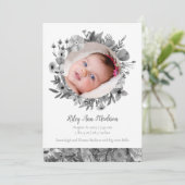 Baby Foto's Modern Gray Floral Aankondiging (Staand voorkant)