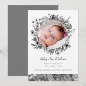 Baby Foto's Modern Gray Floral Aankondiging (Voorkant / Achterkant)