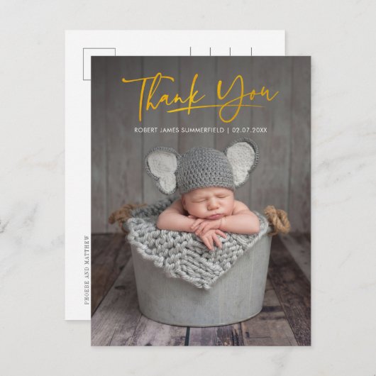 Baby-fotoscript Bedankt Geboorte Aankondigingskaart (Voorkant / Achterkant)