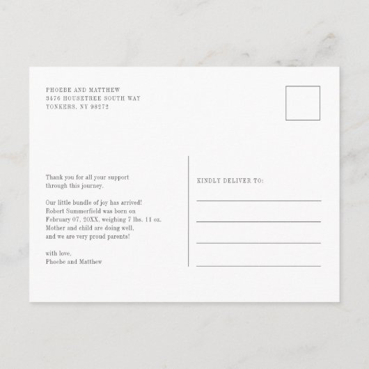 Baby-fotoscript Bedankt Geboorte Aankondigingskaart (Achterkant)