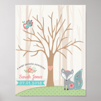 Baby Fox Baby shower Thumbprint Guestbook Poster