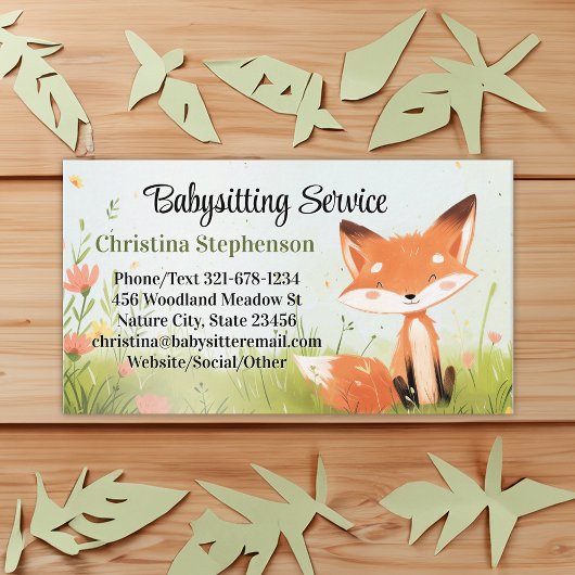 Baby Fox Babysitter Nanny Kinderopvang Waterverf Visitekaartje