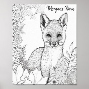 Baby Fox Coloring Page, Coloring Project voor kind Poster